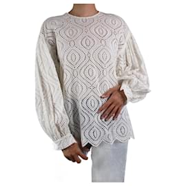 Zimmermann-White puff-sleeved embroidered top - size UK 8-White