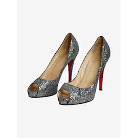 Christian Louboutin-Silver sparkly heeled pumps - size EU 40.5-Silvery