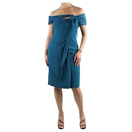Alberta Ferretti-Vestido midi azul con hombros descubiertos - talla UK 10-Azul