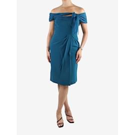 Alberta Ferretti-Vestido midi azul con hombros descubiertos - talla UK 10-Azul