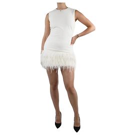 Elizabeth And James Robe blanche sans manches bordée de plumes - taille US 6 Blanc