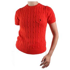 Polo Ralph Lauren Roter kurzärmliger Zopfstrickpullover – Größe S Rot