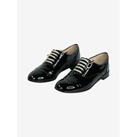 Christian Louboutin-Black patent flat shoes with white laces - size EU 37.5-Black