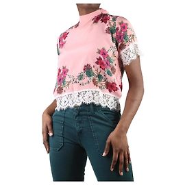 Sandro Top rosa com estampa floral e acabamento em renda - tamanho 3 Rosa