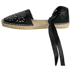 Saint Laurent Black leather studded espadrilles - size EU 37.5 Black