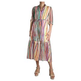 Marella Robe midi col V à rayures multicolores - taille UK 10 Multicolore