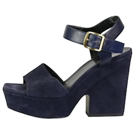Christian Louboutin-Blue suede heels with square toe - size EU 40-Blue