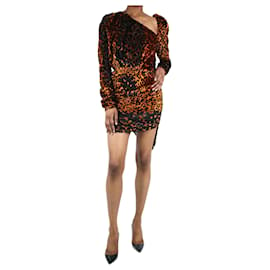 Saint Laurent-Orange velvet leopard print one-shoulder dress - size FR 34-Orange