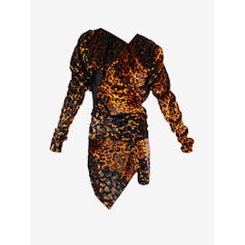 Saint Laurent-Vestido de um ombro com estampa de leopardo em veludo laranja - tamanho FR 34-Laranja