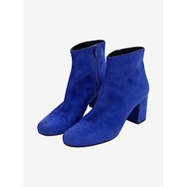 Saint Laurent-Blue suede round toe ankle boots with side zip - size EU 36-Blue
