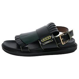 Marni Black fringed flat slingback sandals Black