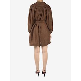 Lisa Marie Fernandez-Brown sparkly puff-sleeve belted dress - size UK 10-Brown