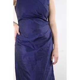 Max Mara-Blue sleeveless V-neck pleated dress - size UK 14-Blue