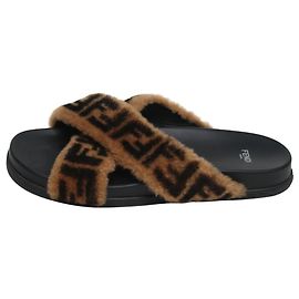 Fendi Brown branded furry strap flats - size EU 42 Brown