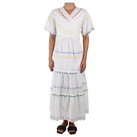 Tory Burch Weißes, besticktes Maxikleid mit Bindekragen – Größe US 2 Weiß