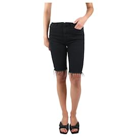 Frame Denim-Black distressed hem knee-length denim shorts - size UK 8-Black