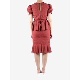 Johanna Ortiz-Red short-sleeved embroidered ruffle midi dress - size UK 6-Red