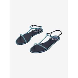 Rene Caovilla-Blue embellished satin thong sandals - size EU 39-Blue