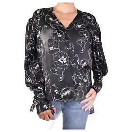 Magda Butrym Schwarze Wickelbluse mit Seidenblumen – Größe FR 36 Schwarz