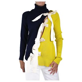 Jacquemus Blauer, hochgeschlossener Wollpullover mit farbigen Einsätzen und Schleifendetail – Größe UK 10 Blau