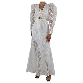 Rosie Assoulin Vestido largo floral de organza blanco - talla EE. UU. 2 Blanco