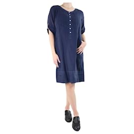 Autre Marque-Blaues Leinenkleid mit Knopfleiste vorne – Größe IT 46-Blau