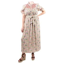 Autre Marque-Mehrfarbiges Kleid mit Blumenmuster und Gürtel – Größe L-Mehrfarben