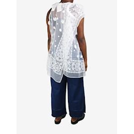 Sacai-White sleeveless embroidered net top - size M-White