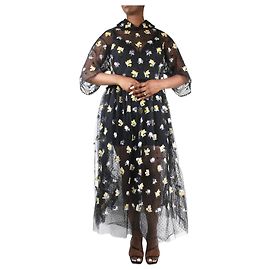 Biyan Schwarzes, mit Blumen besticktes Tüll-Hängerkleid – Größe L Schwarz