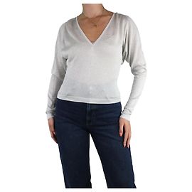 Andrew GN Silver metallic V-neck long-sleeve top - size IT 36 Silvery