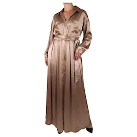 L'Agence-Vestido camisero largo de satén plisado con cinturón en color neutro - Talla M-Crudo