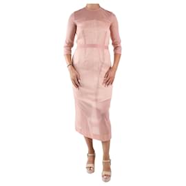 Victoria Beckham-Pink organza midi dress with striped midi slip - size UK 10-Pink