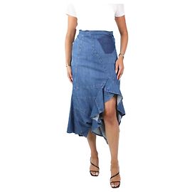 Loewe Blauer asymmetrischer Rüschen-Denim-Maxirock – Größe FR 36 Blau
