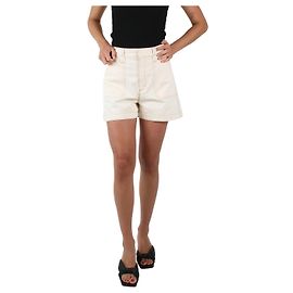 Chloé Cremefarbene Jeansshorts mit Kontrastnähten – Größe UK 10 Roh