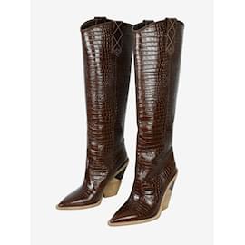 Fendi-Brown croc-embossed knee-high boots - size EU 37.5-Brown