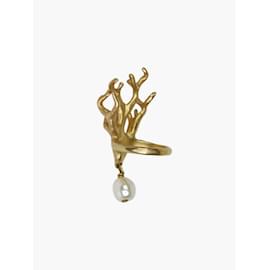 Christian Dior-Anel de árvore em ouro com gota de pérola-Dourado