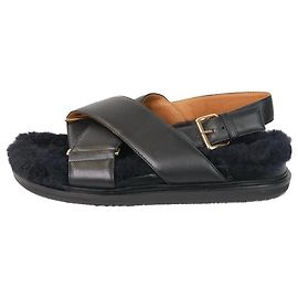 Marni Black fur lined leather sandals - size EU 40 Black