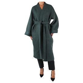 Rick Owens Grey belted wool long coat - size UK 10 Green