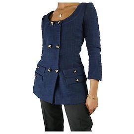 Alessandra Rich Blue embellished button printed lining scoop neck jacket - size IT 42 Other