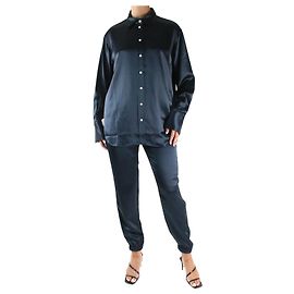 Frame Denim Completo camicia in raso blu scuro e pantaloni con risvolto - taglia S Blu navy
