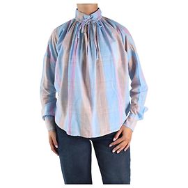 Laurence Bras Blau karierte Bluse mit Schlüssellochausschnitt – Größe FR 36 Blau