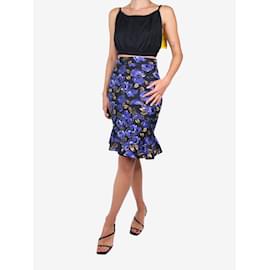 Oscar de la Renta-Black floral print pencil skirt - size US 4-Black,Blue