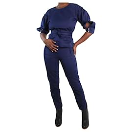 Autre Marque-Completo top blu a maniche lunghe e pantaloni con cintura - taglia UK 8-Altro