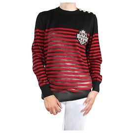 Balmain Red striped logo patch jumper - size M Red