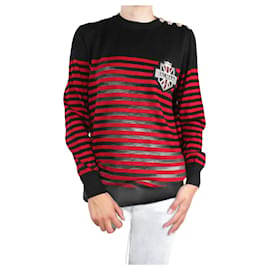 Balmain Pull patch logo rayé rouge - taille M Rouge