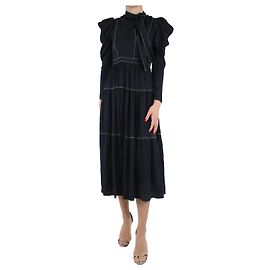 Ulla Johnson Robe midi noire à manches longues et coutures contrastées - taille US 0 Noir