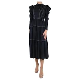 Ulla Johnson-Vestido midi preto de manga comprida com costura contrastante - tamanho EUA 0-Preto