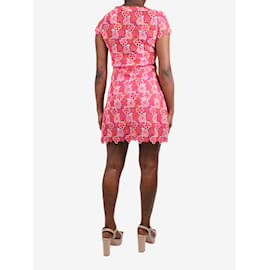 Christian Dior-Pink floral crochet mini dress with slip - size FR 40-Pink