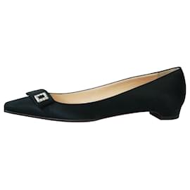 Christian Louboutin-Black square-toe flats with bejewelled buckle - size EU 39-Other