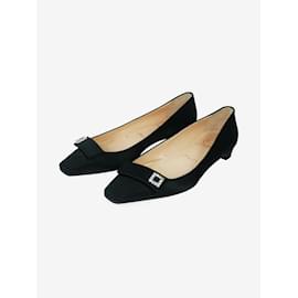 Christian Louboutin-Black square-toe flats with bejewelled buckle - size EU 39-Other